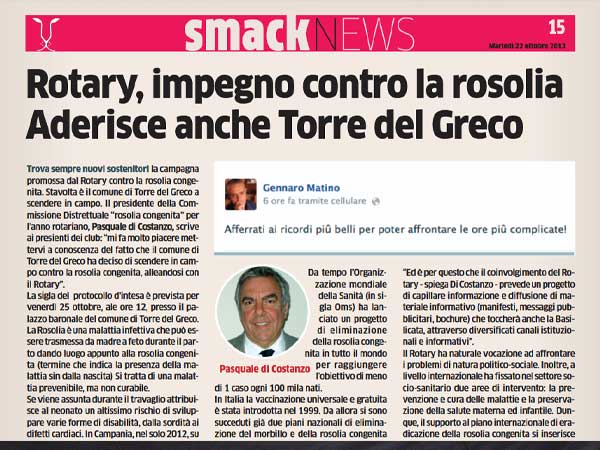Rotary impegno contro la rosolia. Aderisce anche Torre del Greco