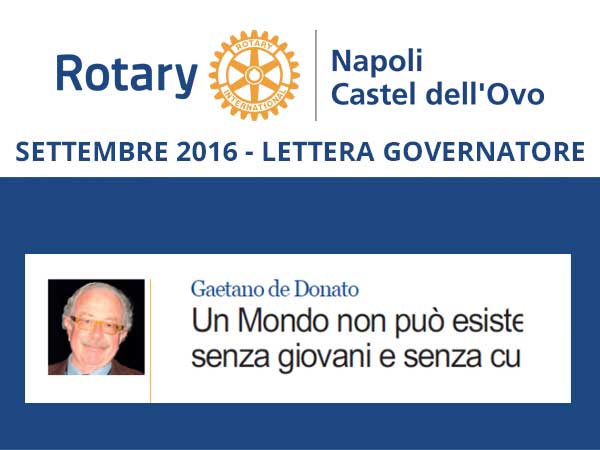 Lettera del mese di settembre 2016 del Governatore Distretto 2100