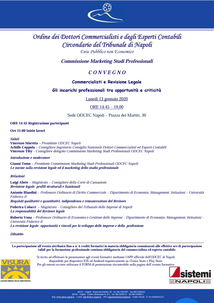 Commercialisti e Revisione legale: convegno all’ODCEC di Napoli sugli incarichi professionali