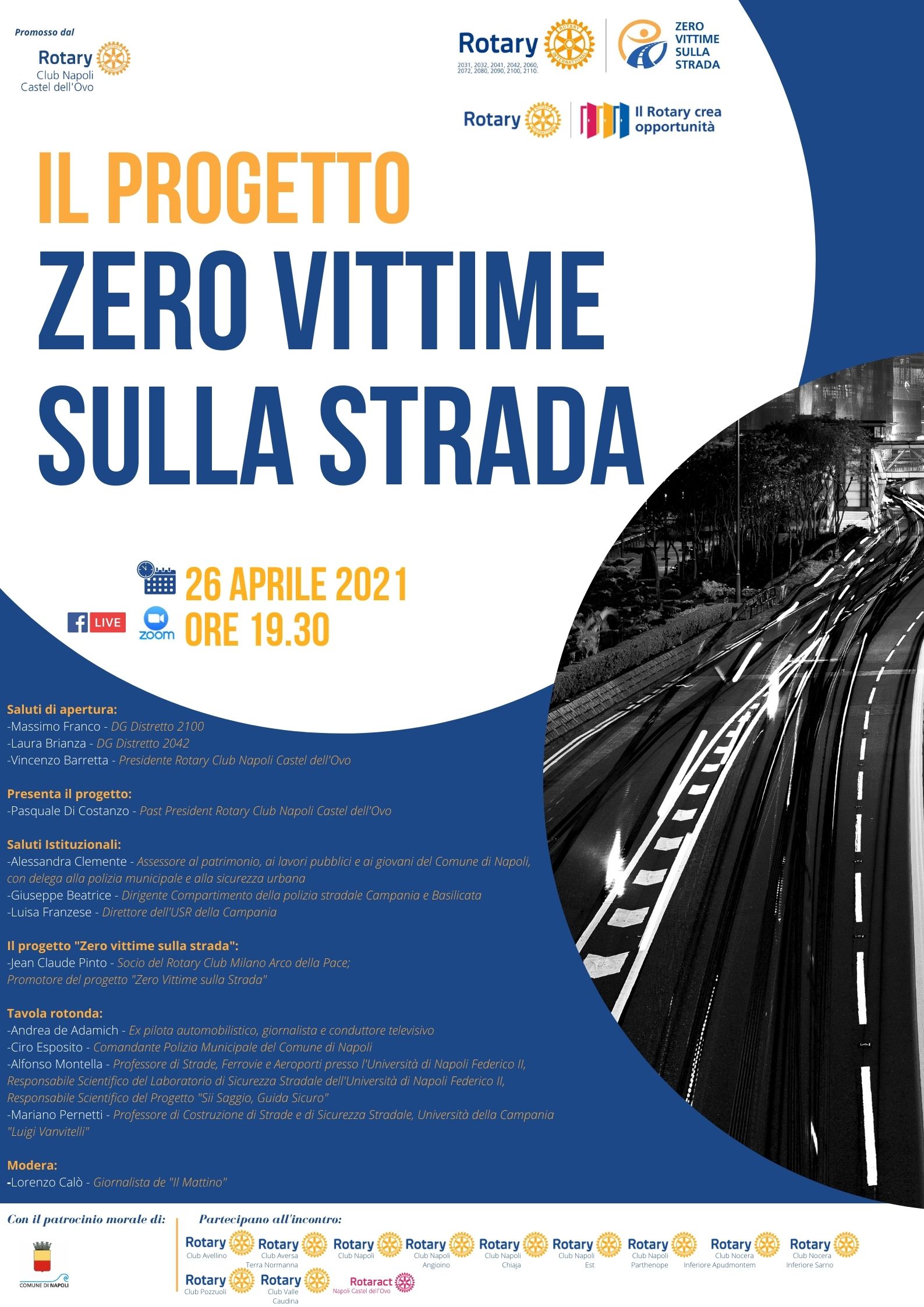 Il progetto “ZERO VITTIME SULLA STRADA” lunedì 26 aprile presentazione online