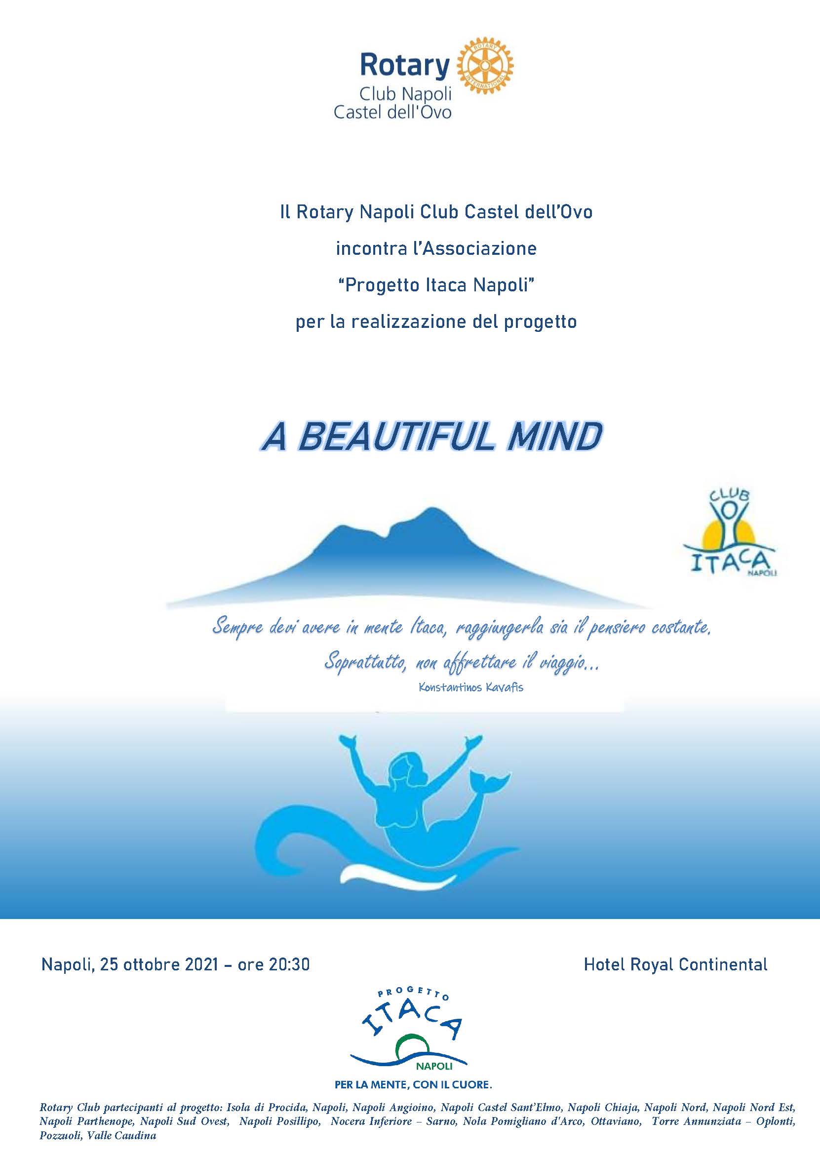 Il 25 ottobre al Rotary Club Napoli Castel dell’Ovo presentazione del progetto “A beautiful mind”