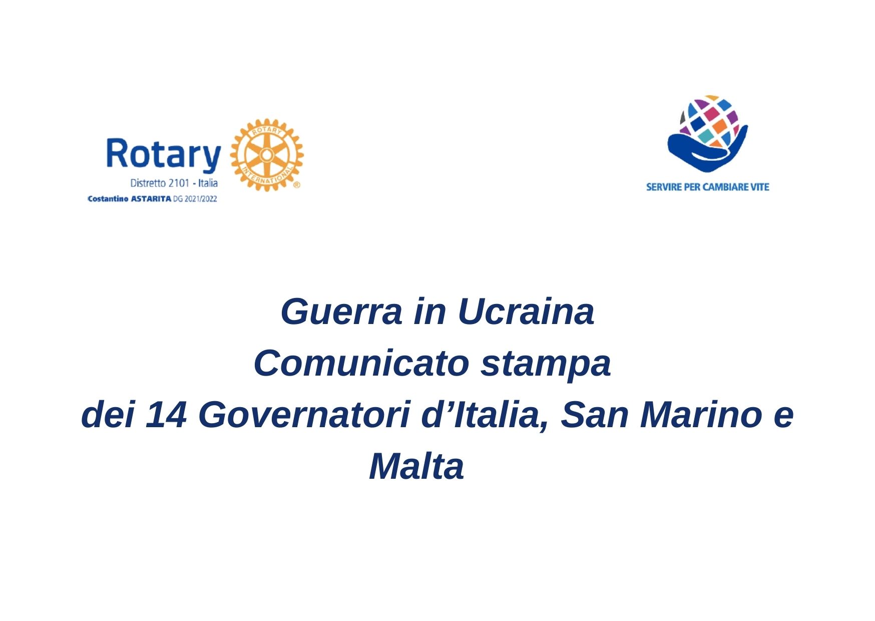 Guerra in Ucraina: comunicato stampa dei 14 Governatori d’Italia, San Marino e Malta