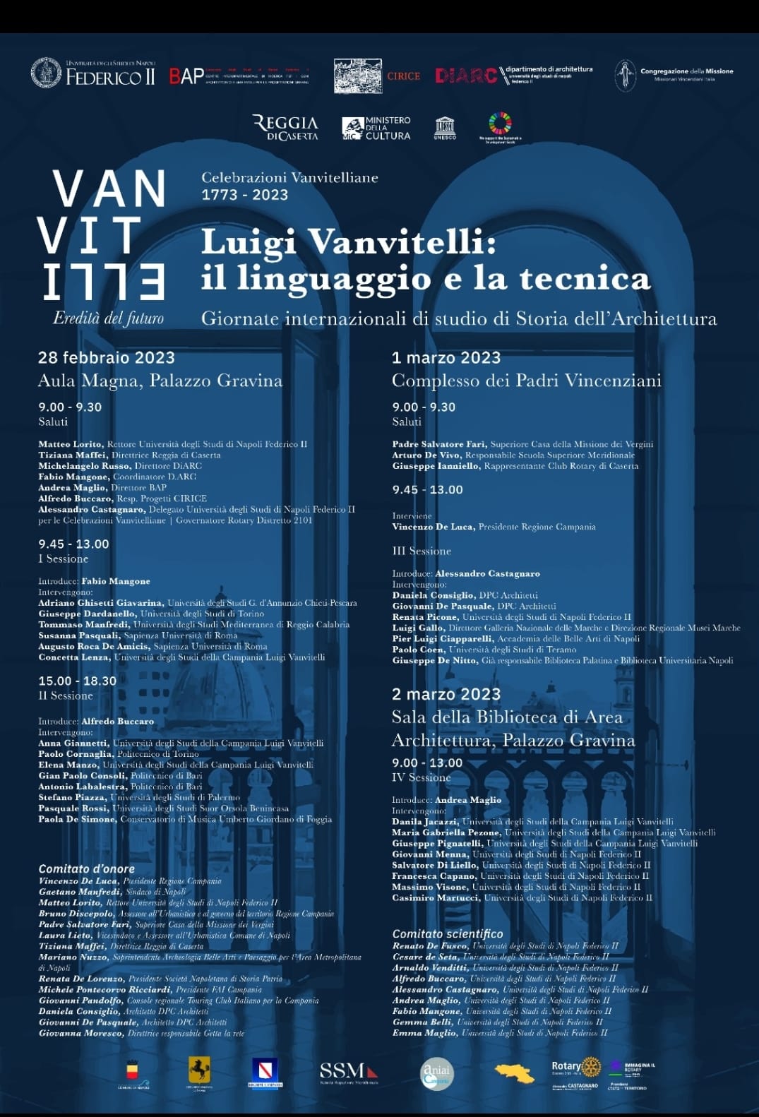 “Luigi Vanvitelli: il linguaggio e la tecnica” – Iniziativa Univ. Federico II patrocinata dal Distretto Rotary 2101 – Campania (28 febbraio – 2 marzo 2023)