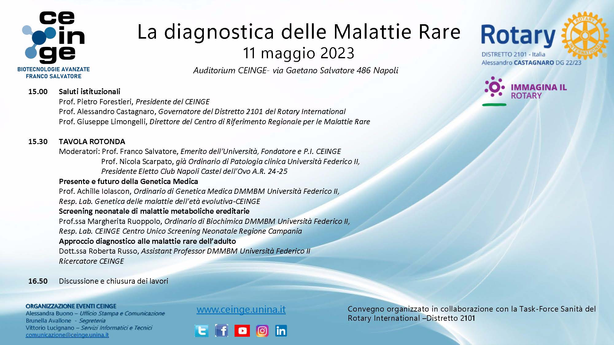 “La diagnostica delle malattie rare” – Convegno del Rotary l’11 maggio alle ore 15.00 presso Auditorium CEINGE