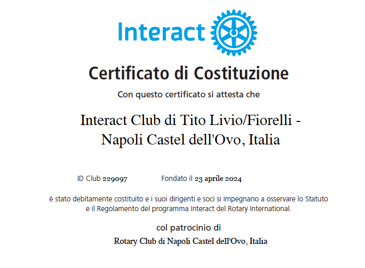 Nasce l’Interact Club di Tito Livio/Fiorelli – Napoli Castel dell’Ovo