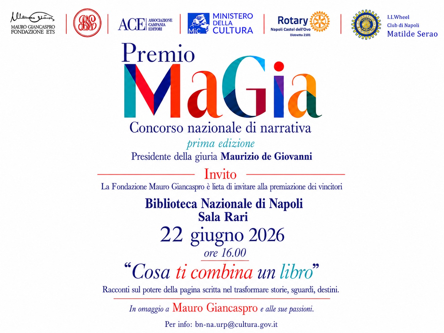 Contributo del Presidente al premio Magia, in memoria di Mauro Giancaspro, giugno 2026